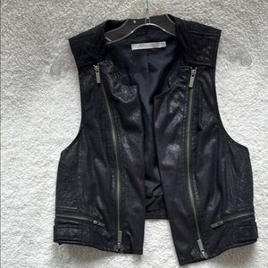 Black Leather-looking Vest with Zipper Details
